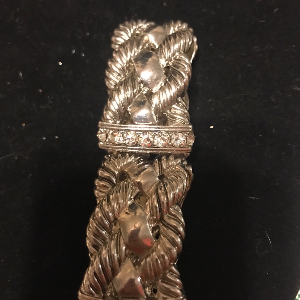 Vintage Silvertone Solid Weaved And Rhinestone St… - image 2